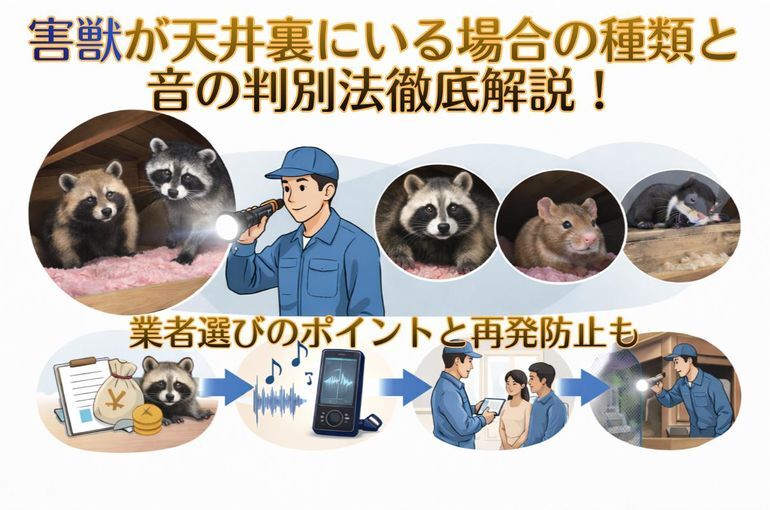 害獣が天井裏にいる場合の種類と音の判別法徹底解説！業者選びのポイントと再発防止も